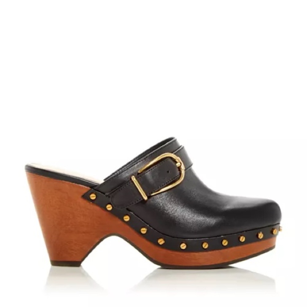 Veronica Beard Black and Brown Mules with Gold Accents